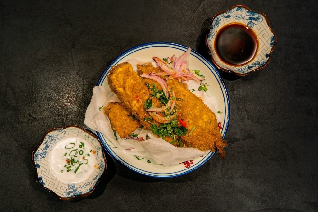 Rántott padlizsán, ponzu, kókuszkefír
