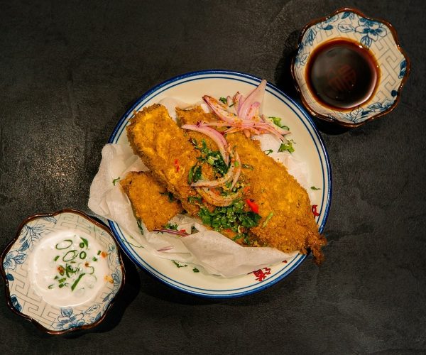 Rántott padlizsán, ponzu, kókuszkefír