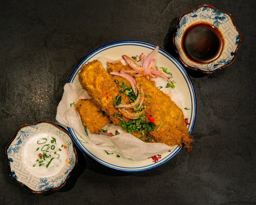 Rántott padlizsán, ponzu, kókuszkefír